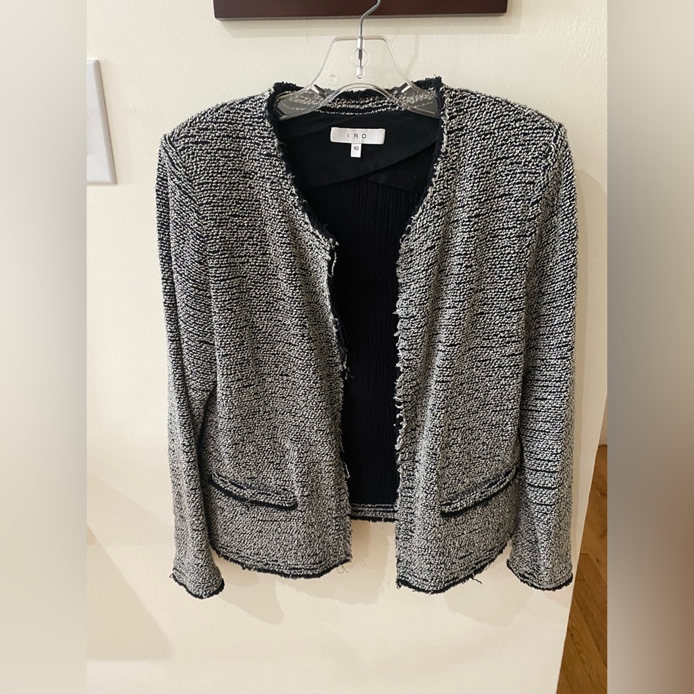 IRO Shavani Women's Black and White Tweed Jacket Blazer M 40 6 8